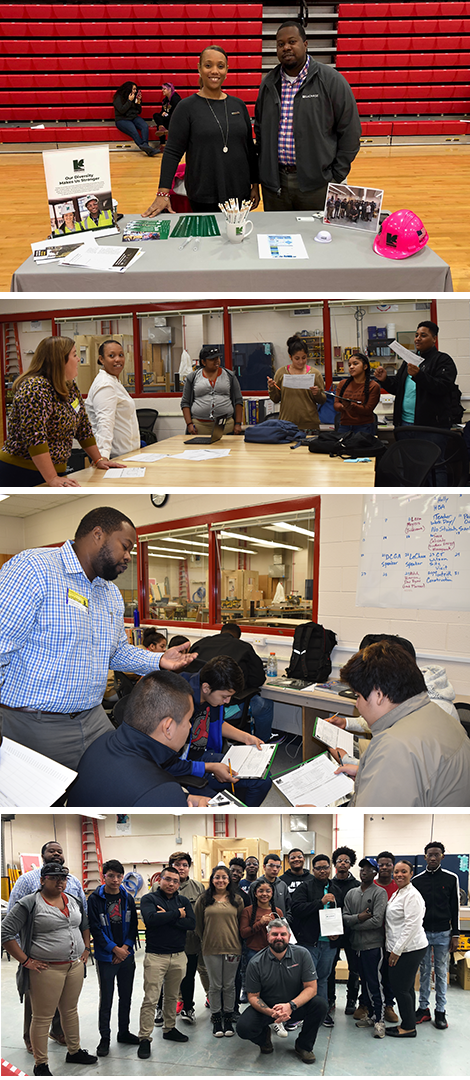images of LeChase employees at career fair and construction session