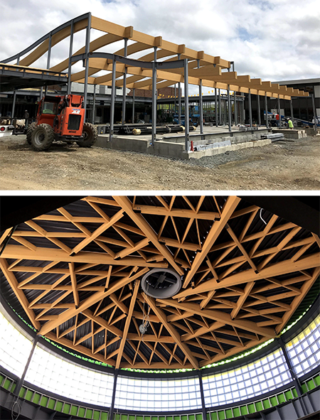 Glulam beams in place for new Horseheads HS library and renovated cafeteria.